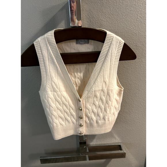 J-Crew Cashmere ButterCream cropped cable-knit sweater-vest Size XS/S - Picture 3 of 10